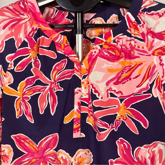 Lily Pulitzer Elsie Silk Bright Navy Pink Floral long sleeve Blouse womens Small - Picture 3 of 7